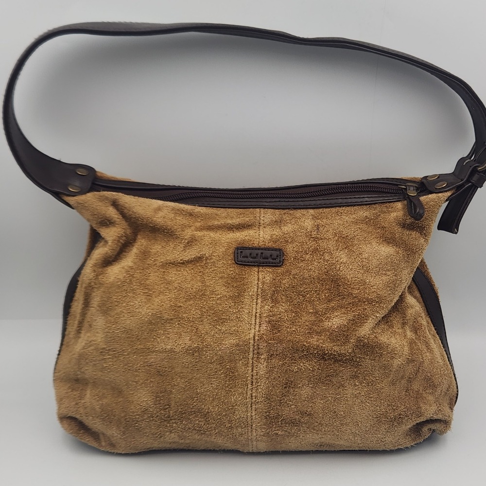Lulu Dharma Brown Suede Shoulder Hobo‎ Bag Leather Strap Large